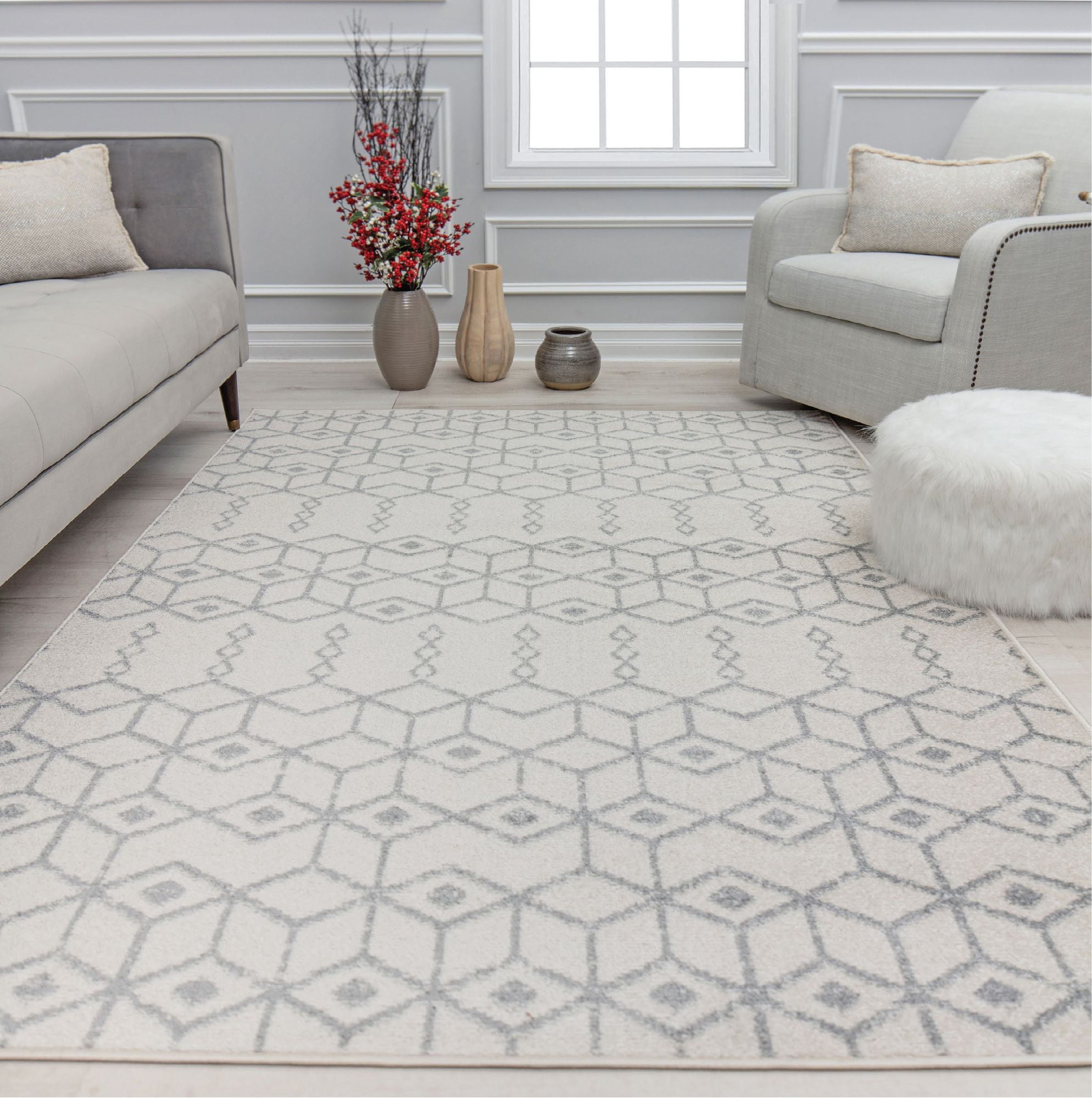 Mason Brooks Ryder KN50A Pearl Drops Moroccan Tribal White Area Rug, 2'6" x 4'