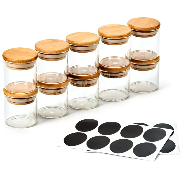 EZOWare 70ml Spice Glass Jar Set, Small Air Tight Canister Storage  Containers with Natural Bamboo Lids and Chalkboard Labels - 10pcs 