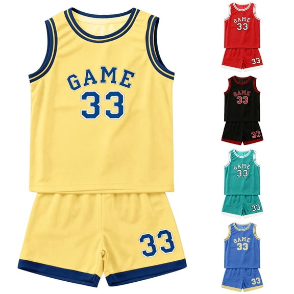 Krdevn Boys Basketball Set Game Sleeveless Top and Shorts Athletic Outfit,5-6 Years