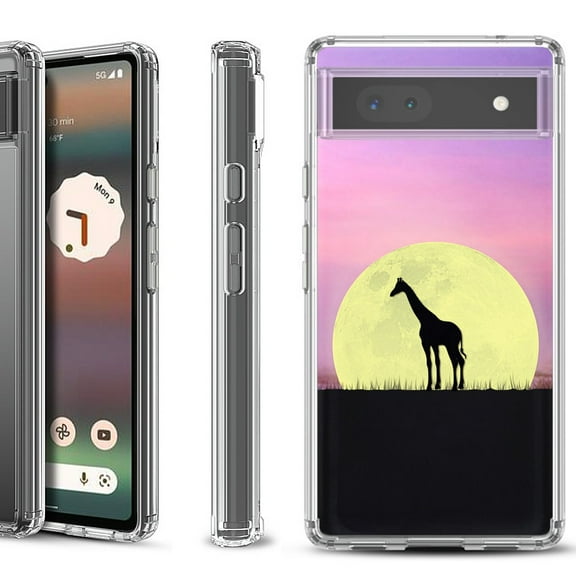 Shockproof Bumper Phone Case for Google Pixel 6a, by OneToughShield ® - Moonlight Giraffe