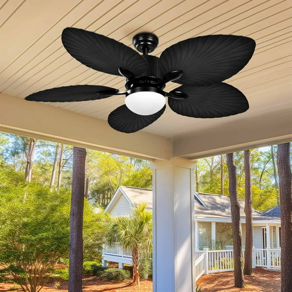 Dextrus 52" Ceiling Fan with LED Light and Remote, Tropical Fandelier Fan with Remote Control 3 Colors 6 Speed Oil Brushed Bronze Palm 5 Leaf Blades