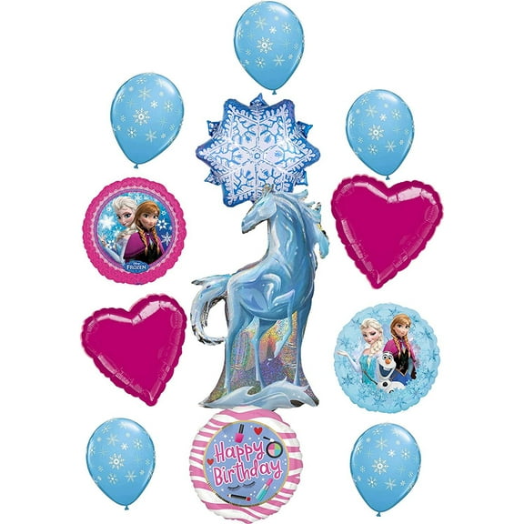 Frozen Party Supplies Birthday Balloon Bouquet Decorations Nokk the Spirit Horse, Elsa, Anna and Olaf Let It Snow