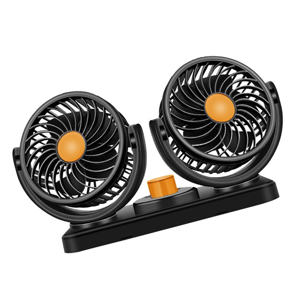 Justhard Dual Head Electric Car Cooling Fan Portable 360Degree Rotary