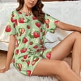 thumbnail image 4 of "Wukai Strawberry Floral Women's Pajama Set - Short-Sleeve Top and Shorts with Elastic Waistband and Pockets for Loungewear, Yoga, and Casual Wear-, 4 of 8