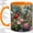 Orange, variant on Cardinal Wildflower Garden Coffee Mug, Red Cardinal Mug, Morning Tea Cup for Home, Songbird Among Pink Roses with Purple Lavender and Leaves, Floral Wildlife Art, Backyard Birdwatcher