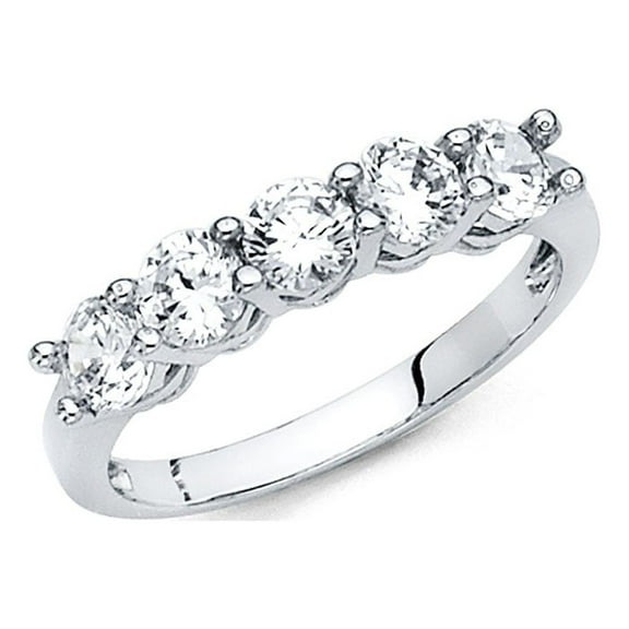 Five Stone CZ Wedding Band 14k White Gold Round CZ Engagement Band Anniversary Five CZ Ring Size 7