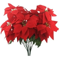 Tutuviw Poinsettias Artificial Christmas Decorations Artificial Poinsettia Bushes with 7 Heads,Artificial Flowers Christmas Velvet Silk Poinsettias Flowers for Xmas Tree Fillers Porch Decorations