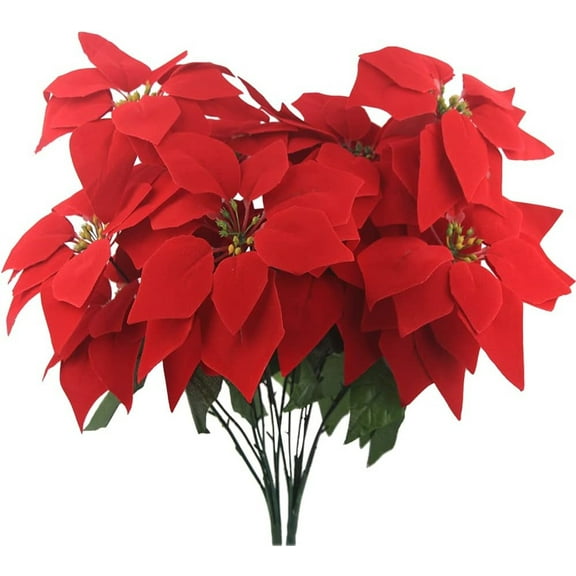 Tutuviw Poinsettias Artificial Christmas Decorations Artificial Poinsettia Bushes with 7 Heads,Artificial Flowers Christmas Velvet Silk Poinsettias Flowers for Xmas Tree Fillers Porch Decorations