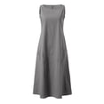 thumbnail image 3 of VSSSJ Womens Casual Summer Dresses Round Neck Sleeveless Loose Comfy Midi Solid Color Beach Holiday Flowy Long Dress with Pockets Gray XXL, 3 of 7