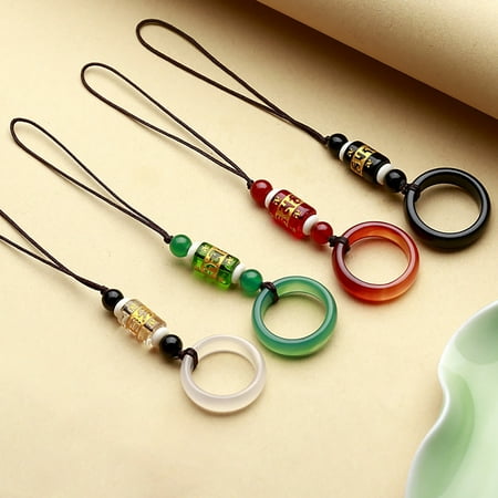 

2Pcs Phone Finger Lanyard Anti-fall Decorative Lightweight Handmade Natural Agate Key Chain Pendant for Back Shell White