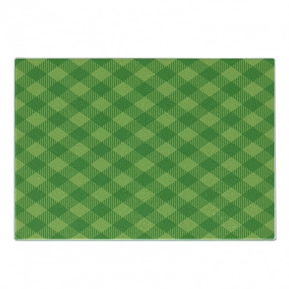 Irish Cutting Board, Retro Pattern in Vivid Green Cultural Checkered Traditional Tile, Decorative Tempered Glass Cutting and Serving Board, Small Size, Green Lime Green, by Ambesonne