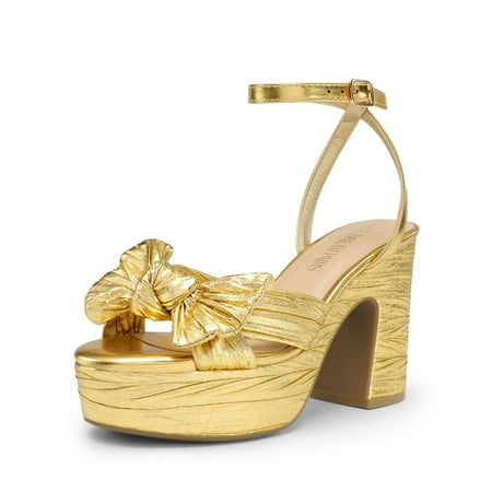 

Women Chunky Platform Heel Sandals Ankle Strap Open Toe Bow Wedding Sandals