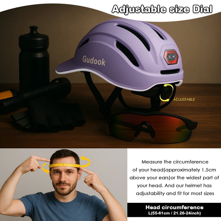 adult women bike helmets for larger heads Gudook Adult Bike Helmet for Men - Women Bicycle Helmet with LED Rear Light  - Certified Comfort Adjustable Baseball Cap Style Cycling Helmets for Urban  Commuter Road Biking Scooter