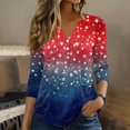 thumbnail image 2 of Womens 3/4 Sleeve V Neck Henley Pullover Top with Independence Day Inspired Print Casual Loose Fit Blouse for Daily Wear, 2 of 7