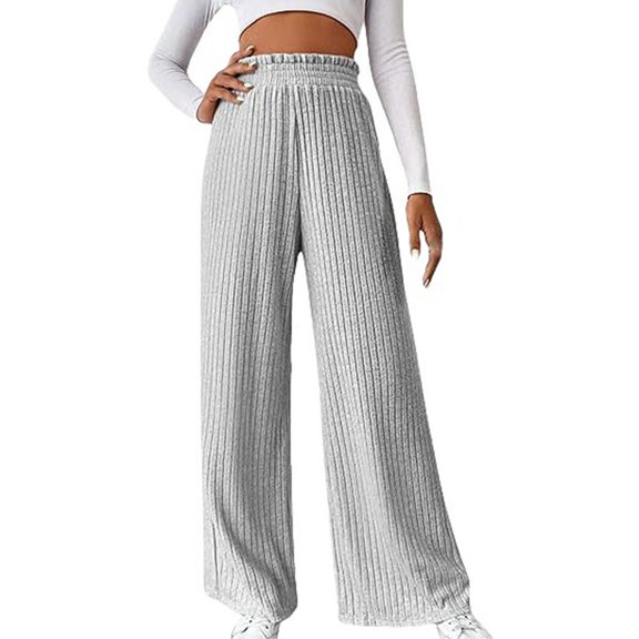 Women's Casual Loose Knit Wide Leg Pants Mid Rise Elastic Waist plus Size Sweat Pants Patterned Pants Women Pants Casual Petite on Tie Pants for Women Casual Pants Suits for Women Business Casual