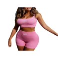 thumbnail image 1 of Women Workout Sets 2 Piece High Waist Shorts Ribbed Cami Crop Top Yoga Gym Tracksuit, 1 of 9
