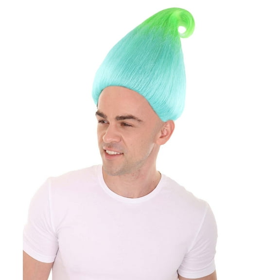 HPO Teen’s Unisex Green Blue Straight Troll Wig – Cosplay & Halloween Wig with Premium Breathable Capless Cap