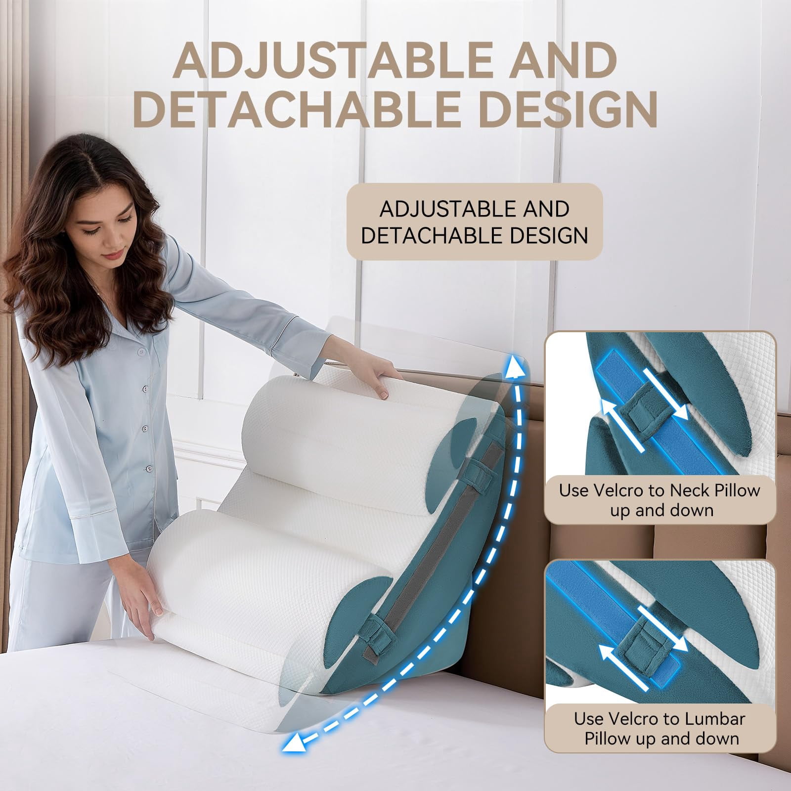 9pcs Bed Wedge Pillow Set For Sleeping  And Leg Foam Body Triangle Adjustable Support - Acid Reflux Pillows Navy