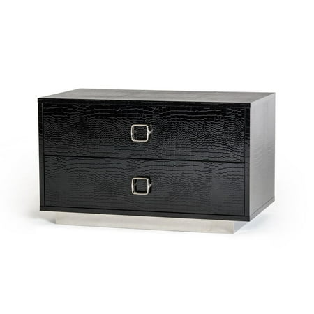 - Modern Black Lacquer Crocodile Textured Finish Nightstand VIG A&X Victoria