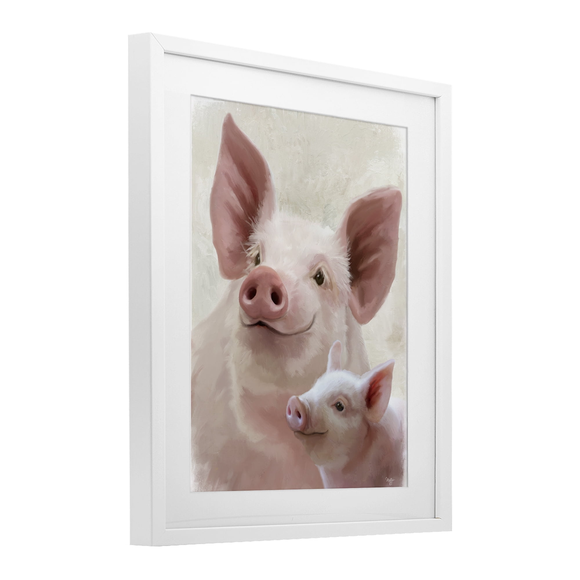 Stupell Industries Piglet & Mom Portrait White Framed Print Under Glass, design by Mollie B.