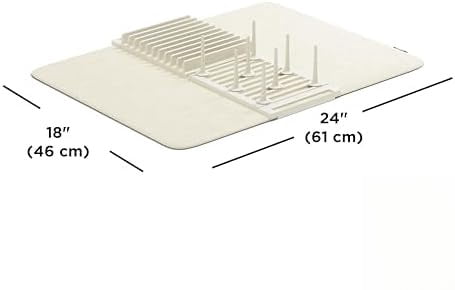 Udry Dish Rack with Movable Pegs and Microfiber Drying Mat – Space-Saving Design Folds Up for Easy Storage, Basic Rack, Linen
