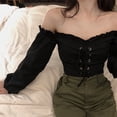 thumbnail image 1 of Kmbangi Women Crop Tops, Solid Color Off-the-shoulder Long Sleeve Blouse, 1 of 3