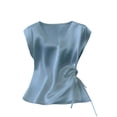 thumbnail image 3 of Jinhomg Womens Business Casual Tank Top Side Tie Sleeveless Satin Silk Blouse Trendy Summer Camisole Basic Going Out Tops Blue XL, 3 of 7