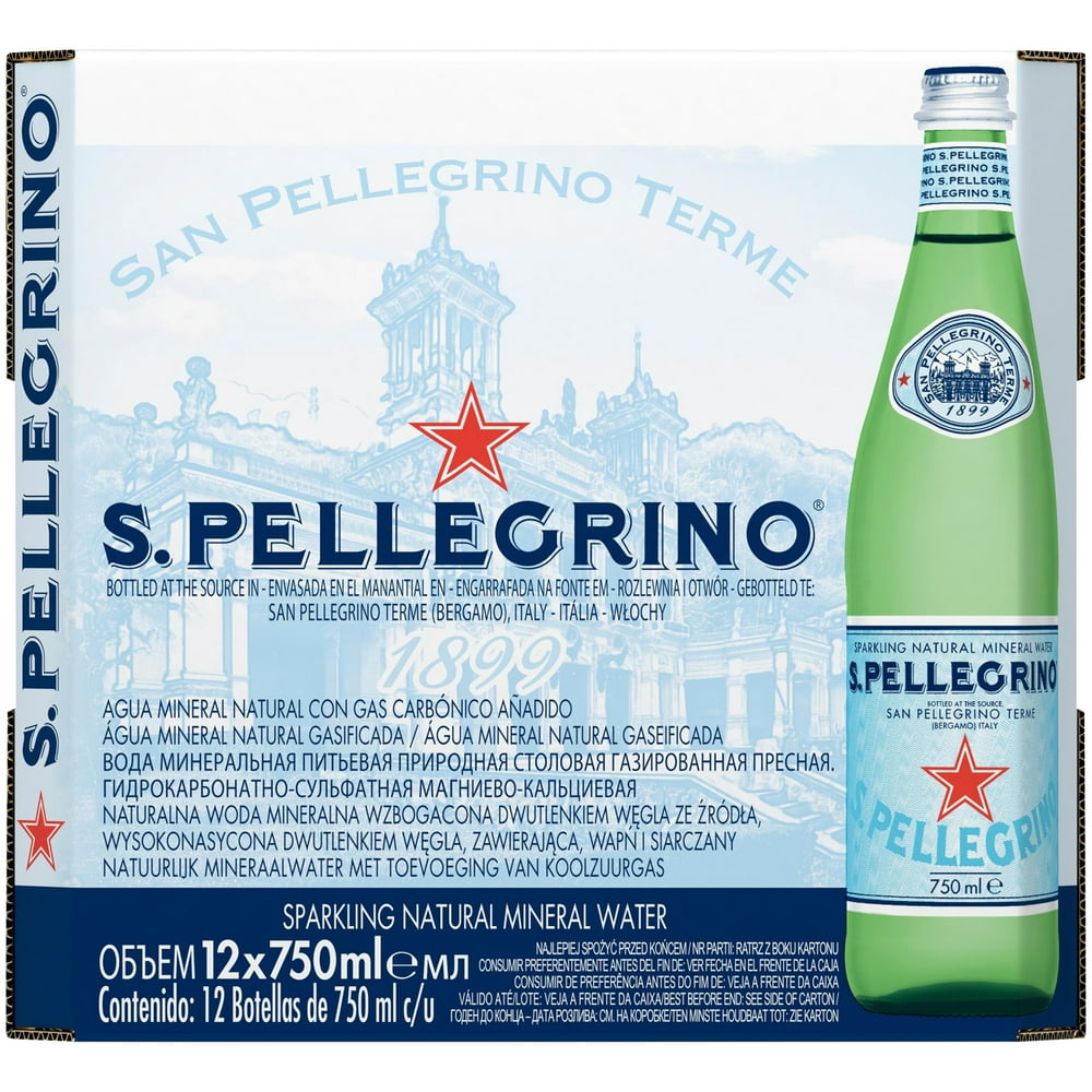S.Pellegrino Sparkling Natural Mineral Water, 25.3 fl oz. Glass Bottles (12 Count)