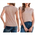 thumbnail image 3 of Blusas de Verano para Mujer, Informales, de Cuello Redondo, de Punto Gofre, con Mangas , Blusas Holgadas. Caqui M, 3 of 7