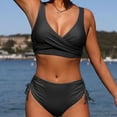 thumbnail image 6 of 1 Set Women Summer Bikini Set V-Neck Sleeveless Bra High Waist Side Drawstring Briefs Set Tummy Control Bating Suit Swimwear, 6 of 7