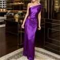 thumbnail image 2 of Povozer One Shoulder Bridesmaid Dresses for Women A-Line Evening Formal Gown with Slit(Purple,S), 2 of 6