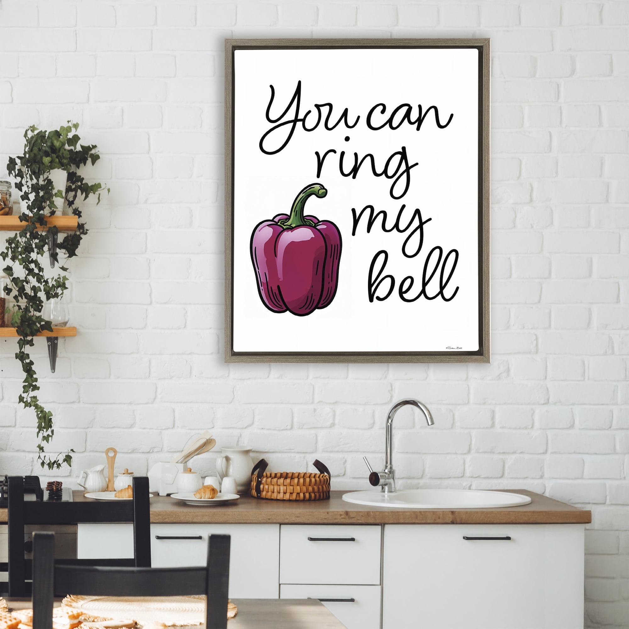 Stupell Industries Ring My Bell Pepper Brown Framed Floater Canvas Wall Art, design by Susan Ball