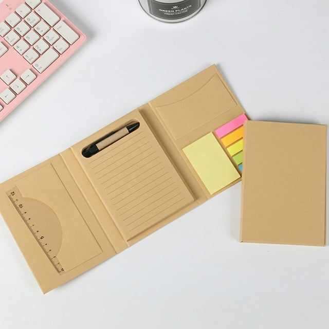 Danhjin Blocs-notes en Papier Kraft, Notes Autocollantes Épaissies, Bloc-Notes Multifonction, Ensemble de Blocs-Notes, Carnet de Bureau avec Règle, Stylo, Notes Autocollantes et Pochette Enveloppe, Carnet