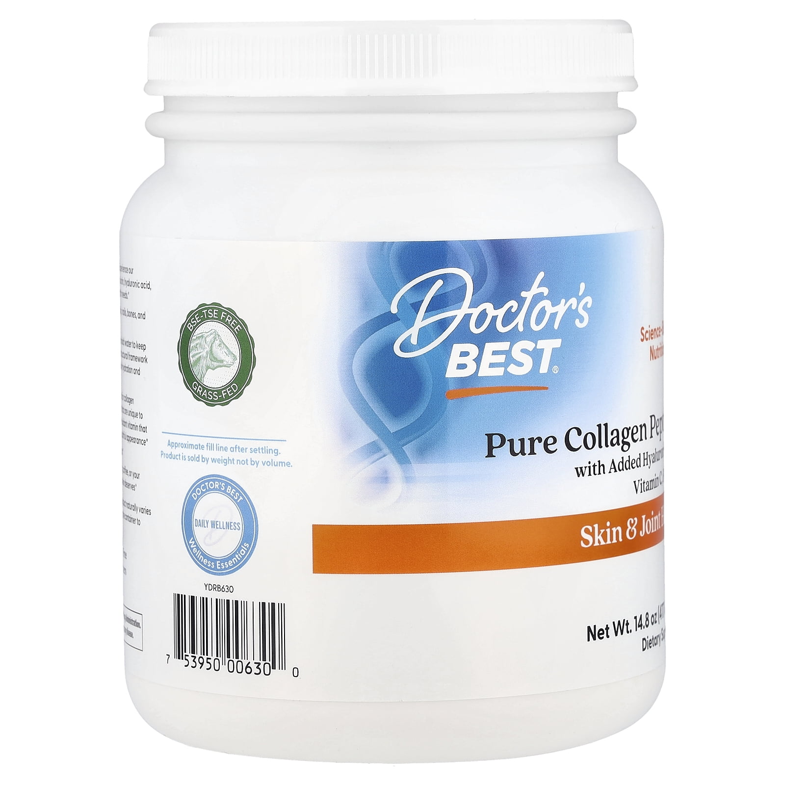 Doctor's Best Pure Collagen Peptides With Added Hyaluronic Acid, Vitamin C, & Biotin, 14.8 oz (417 g)