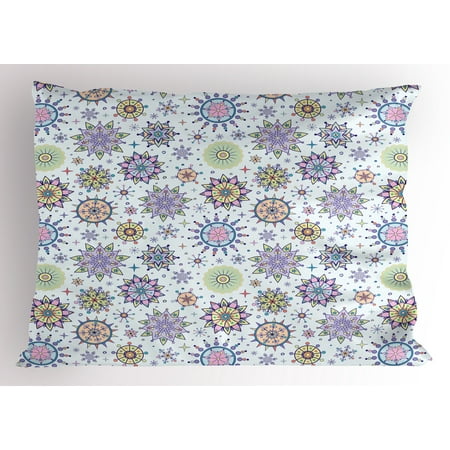 Winter Pillow Sham Pastel Colored Detailed Floral Figures Artistic Cute Sweet Snow Blizzard Pattern, Decorative Standard Queen Size Printed Pillowcase, 30 X 20 Inches, Multicolor, by (Best Dairy Queen Blizzard Combination)