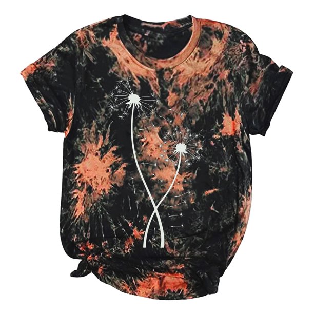 Gibobby Blusa Casual de Mujer Mujeres Casual Tie Dye Impresión manga corta Tops Blusa Cuello redondo Casual Tee Túnica Camisas(Negro,G)