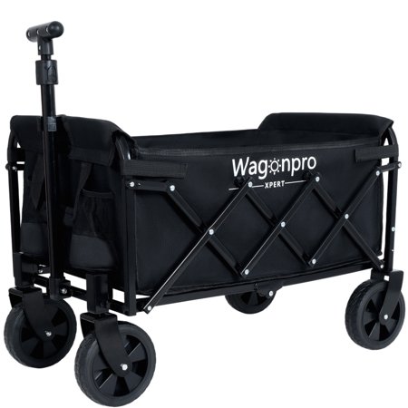Expandable 2-in-1 Utility Wagon | Dual-Layer Folding Cart with 100% Extra Space, 225lbs Capacity for Camping, Grocery, Sports & Outdoor Hauling, Black