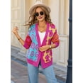 thumbnail image 6 of Women'S Cardigan Sweater Flower Dotted Mixed Print Colorblock Cardigan Patchwork Long Sleeve Outwear Rose Red M, 6 of 8