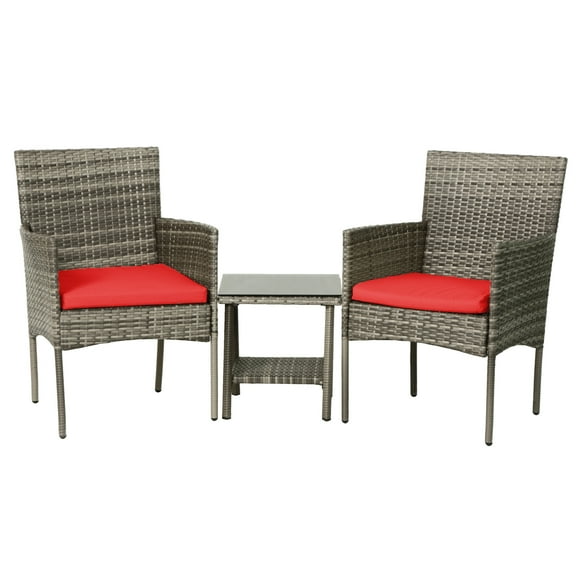 FDW 2-Piece Rattan Outdoor Conversation Sets with Thick Cushions, Gray/Red