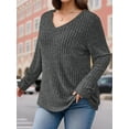 thumbnail image 3 of FlorCurve Plus Size Sweaters for Women V Neck Long Sleeve Pullover Sweaters Casual Solid Tunic Tops, Charcoal Gray 5XL, 3 of 6