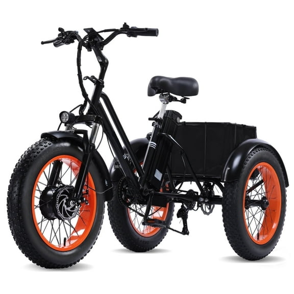 Broobey Electric Tricycle for Adults Trike Ebike Fat Tire 3 Wheel Electric Trike with Large Basket and Lithium Battery 500W Brushless Motor E-Tricycle Orange