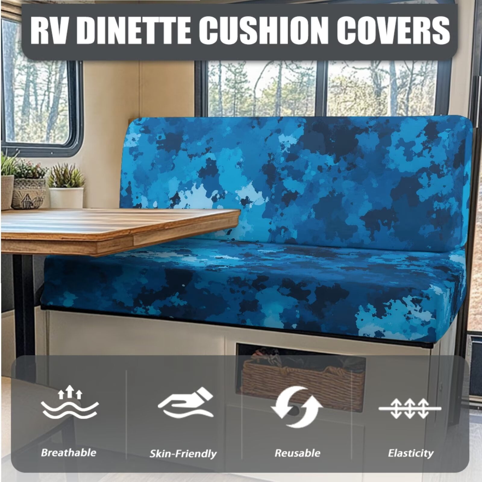 XYZCANDO Blue Camouflage Print RV Sofa Cover RV Couch Cushion Slipcovers Comfortable Loveseat Slipcovers for Travel Couch Stain Resistant Sofa Cover 2 Backrest Cover & 2 Bench Cover