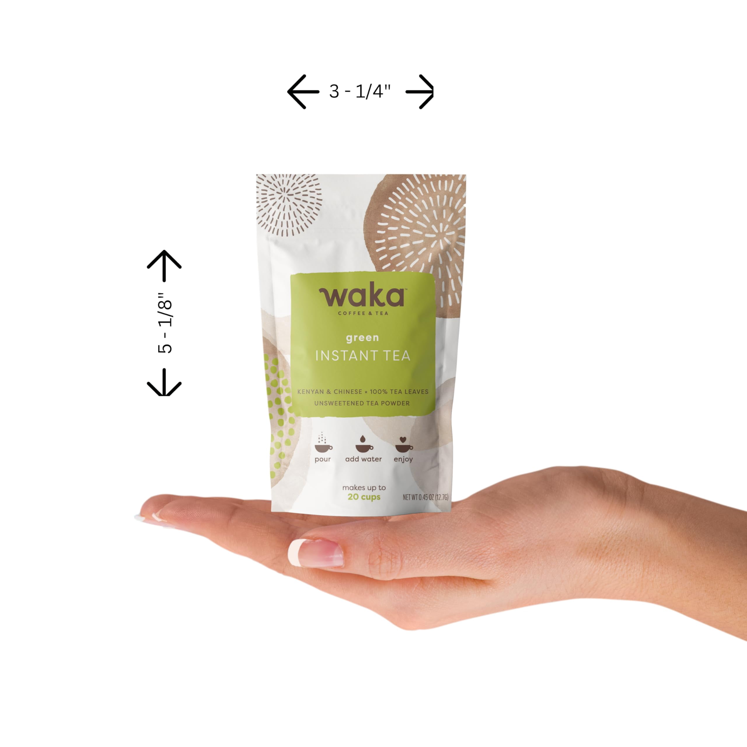 Waka Instant Green Tea Mix, Sample Bundle (6 x .45oz) - 100% Tea Leaves, No Additives, Unsweetened Tea Powders - Assorted Flavored and Classic Green Tea Mixes