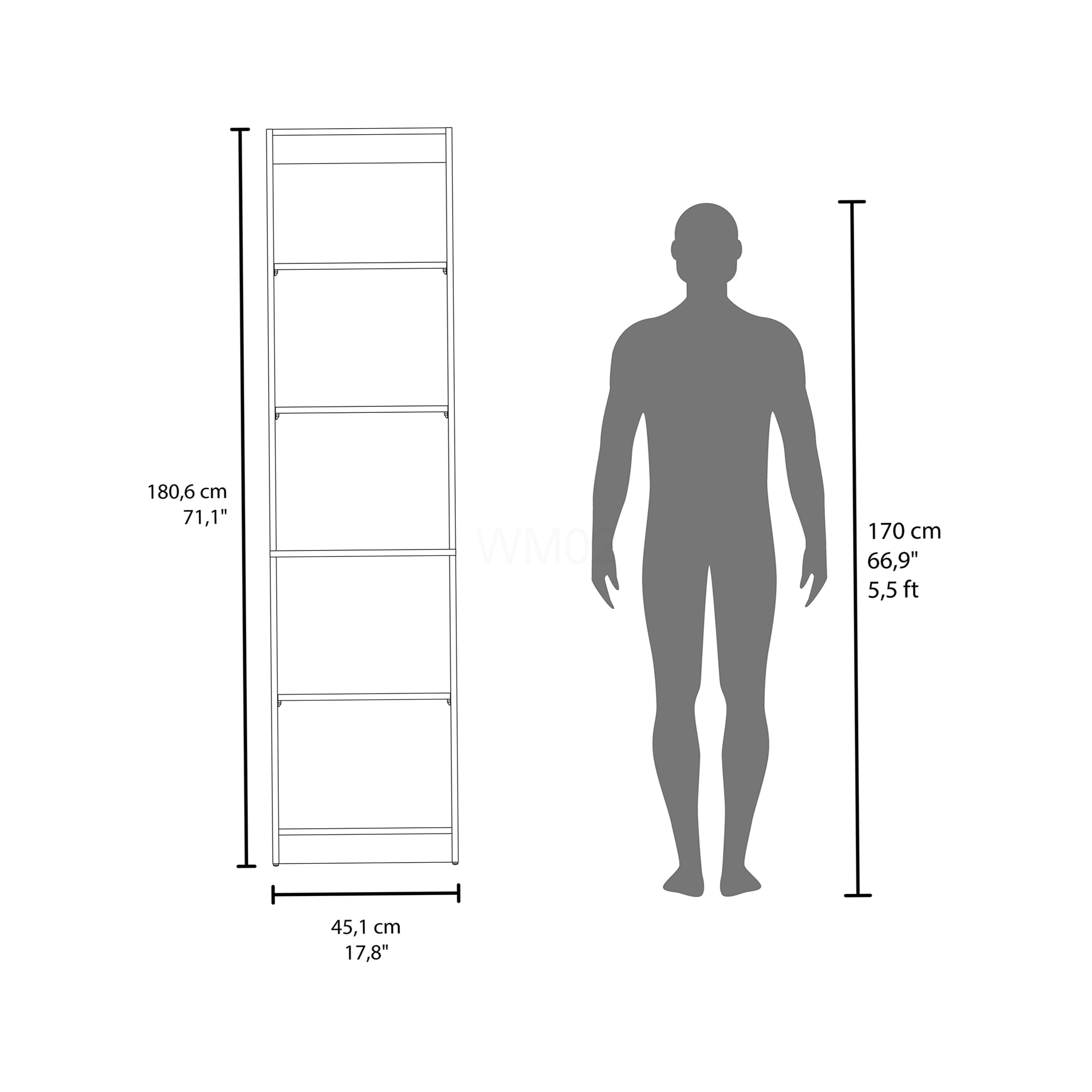 Walnut Bookcase with 5 Shelves, Open Storage Organizer Book Shelf for Living Room, Office, Study