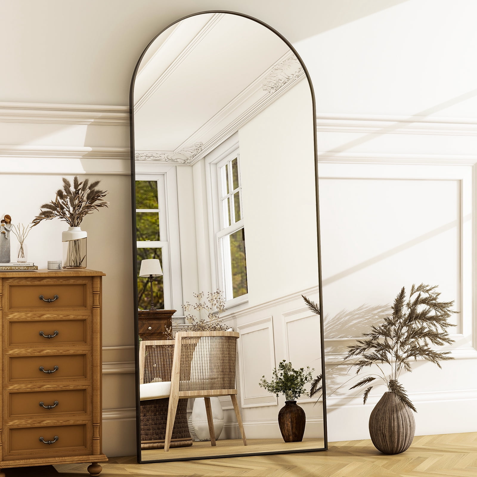 Dscont 30"x71" Arched Full Length Mirror Modern Floor Mirror with Aluminum Frame, Black