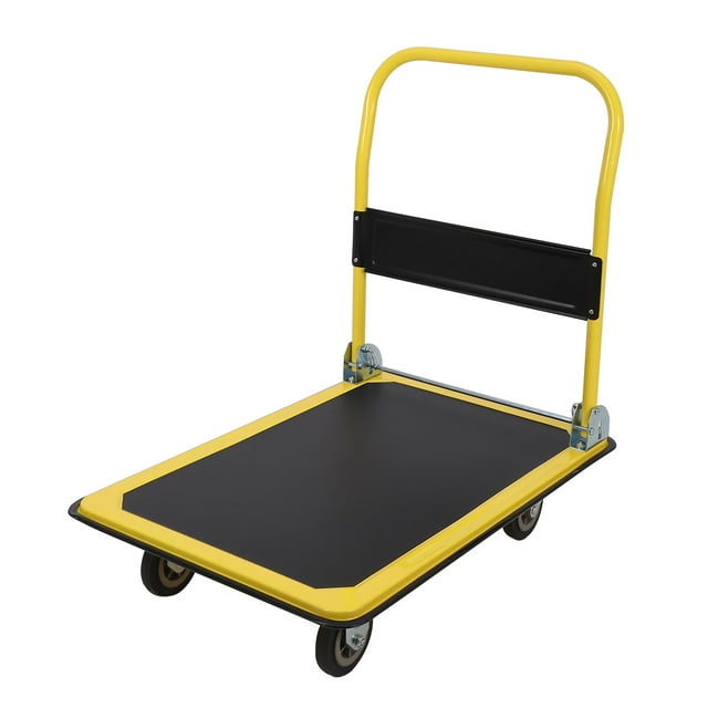 Yiwa Chariot Diable Robuste, Chariot Poussoir Pliable en Acier avec Roues en Caoutchouc, Capacité de 330 Lb pour le Chargement et le Rangement à la Maison, au Garage, à l'Entrepôt