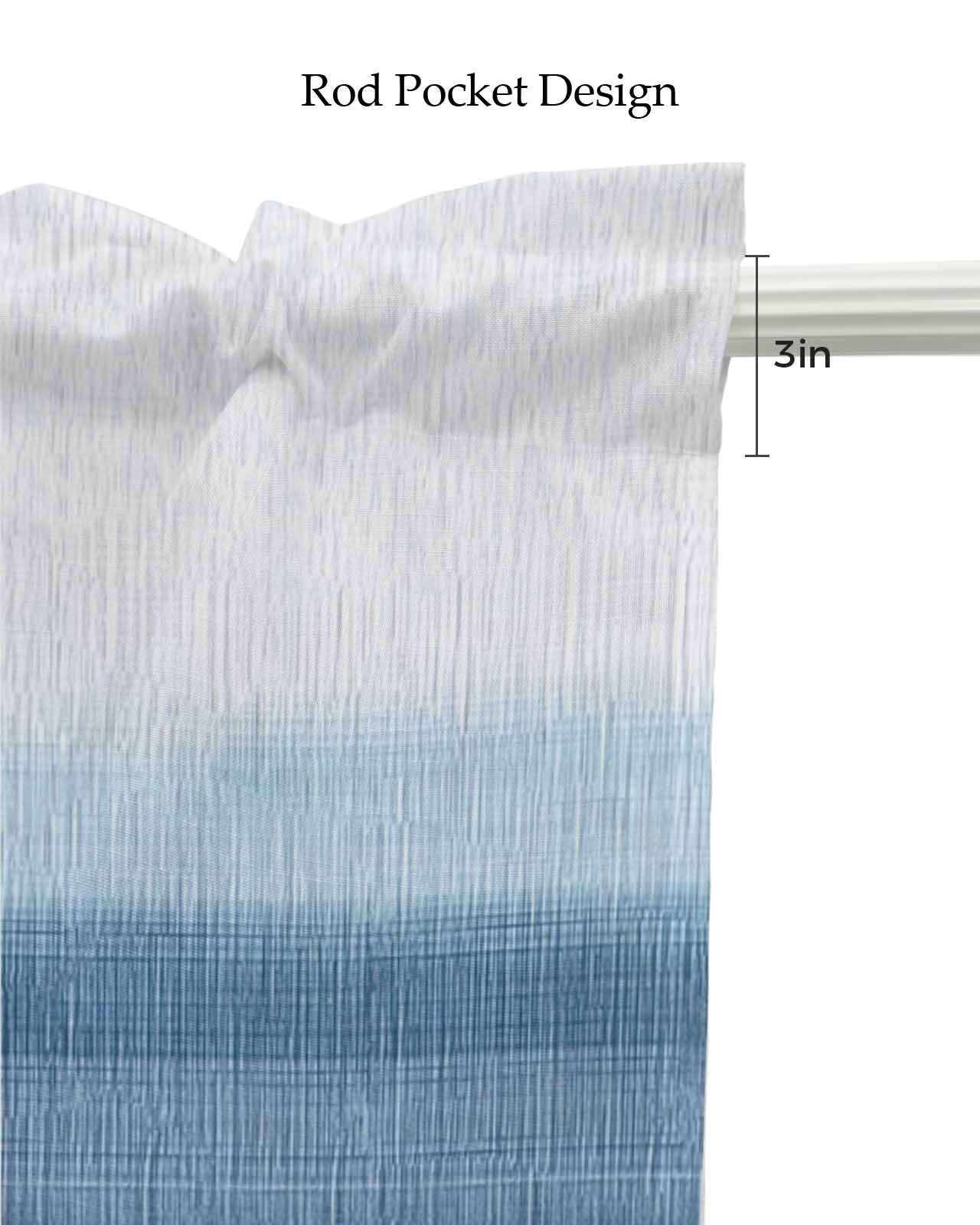 Haze Blue White Ombre Kitchen Valances for Windows Farmhouse Linen Window Valance Curtain for Living Room Window Treatment Vintage Gradient Striped Aesthetics Valance Rod Pocket Topper, 42 x 18 Inch