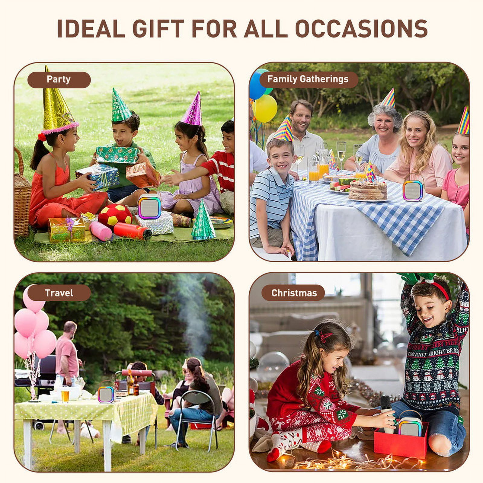 ENERFACE Karaoke Machine for kids,Portable Bluetooth Mini Microphone Speaker with 2 Wireless Mics & LED Lights, Perfect for Birthday Parties, Family Gatherings & Home Entertainment