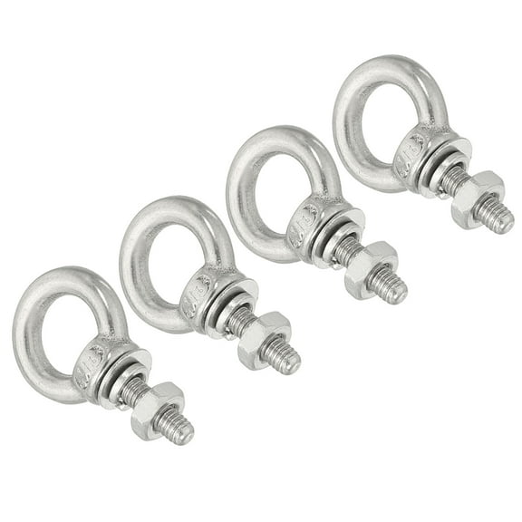 M3x60 1/8"x0.35" Stainless Steel Eye Bolts Threaded Screw Eyebolt Shoulder Ring with Nuts Washers 4 Set