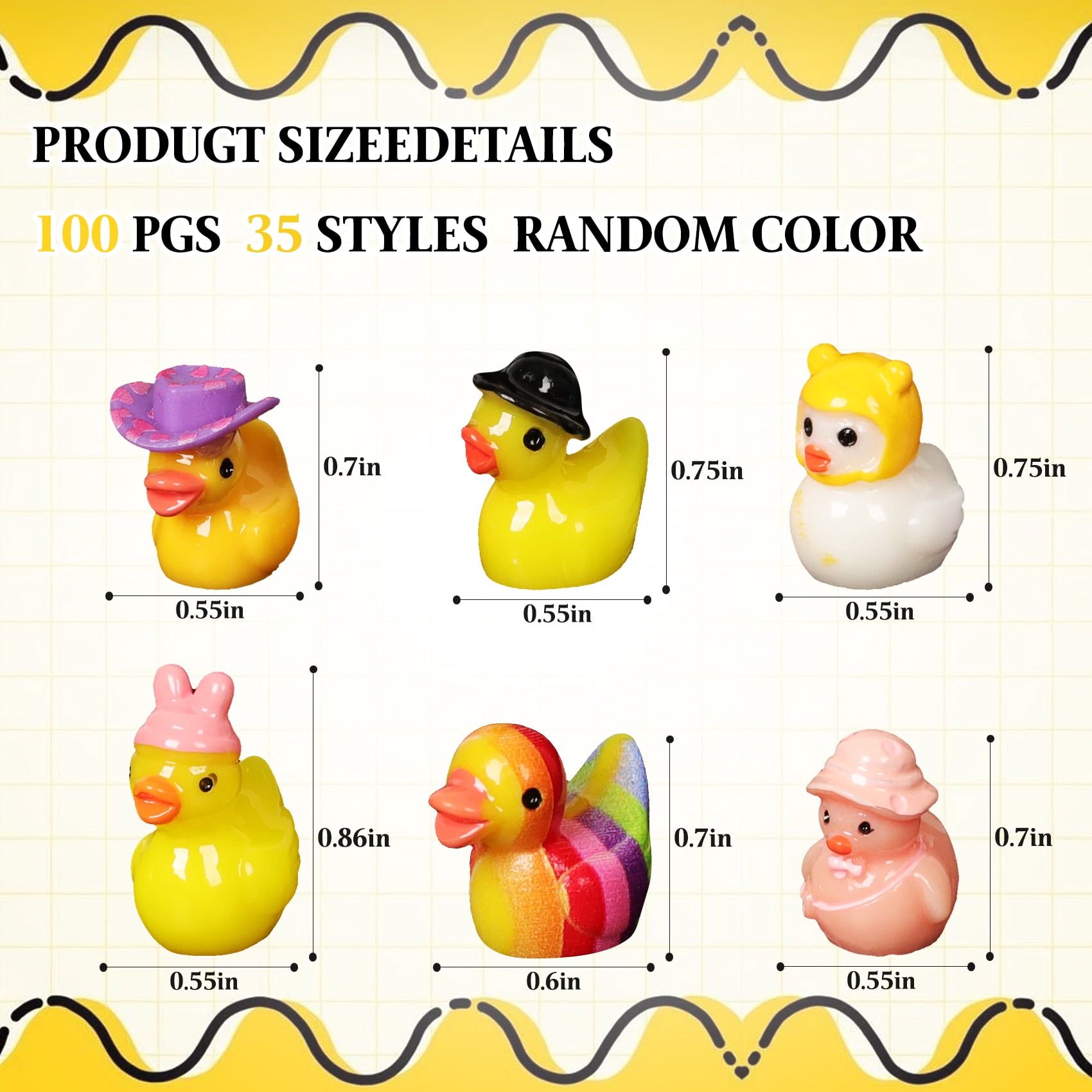 100 Pack Multicolor Mini Resin Ducks to Hide, 35 Unique Styles Solid Little Ducks, Tiny Miniature Duck Figures Bulk for Fairy Garden, Dollhouse, Terrarium, Potted Plants & Micro Landscape Decor